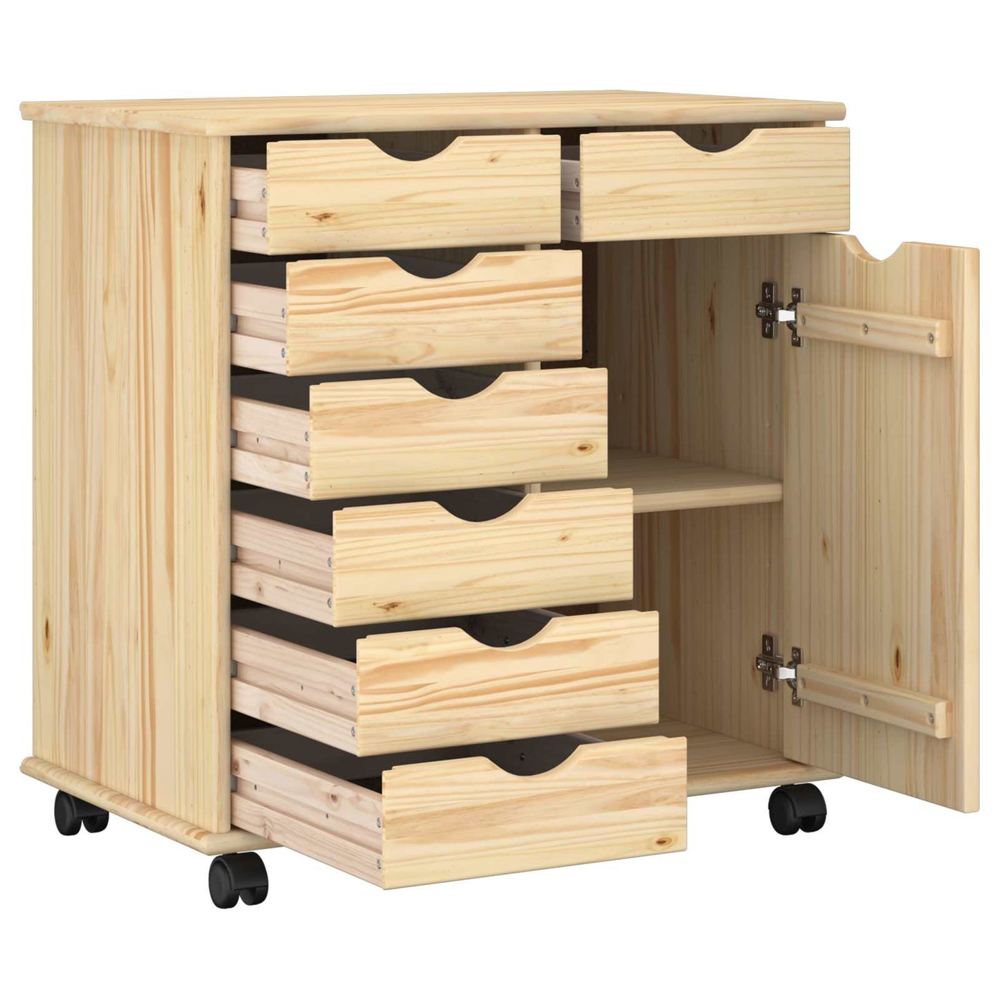 vidaXL Rolling Cabinet Brown 63.5 x 39 x 65.5 cm Solid Pine Wood