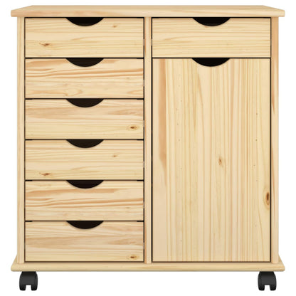 vidaXL Rolling Cabinet Brown 63.5 x 39 x 65.5 cm Solid Pine Wood