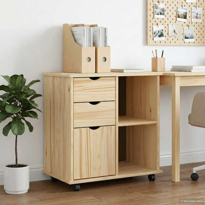 vidaXL Rolling Cabinet Brown 63.5 x 39 x 65.5 cm Solid Pine Wood