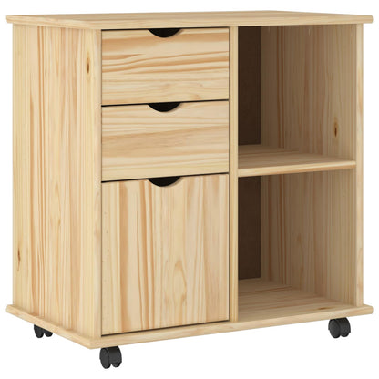 vidaXL Rolling Cabinet Brown 63.5 x 39 x 65.5 cm Solid Pine Wood