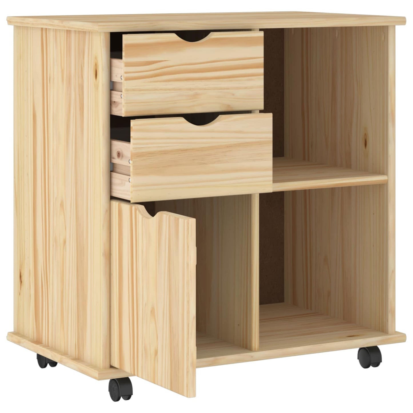 vidaXL Rolling Cabinet Brown 63.5 x 39 x 65.5 cm Solid Pine Wood
