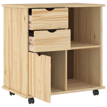 vidaXL Rolling Cabinet Brown 63.5 x 39 x 65.5 cm Solid Pine Wood
