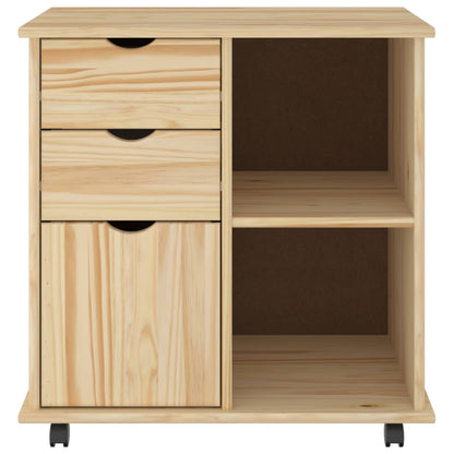 vidaXL Rolling Cabinet Brown 63.5 x 39 x 65.5 cm Solid Pine Wood