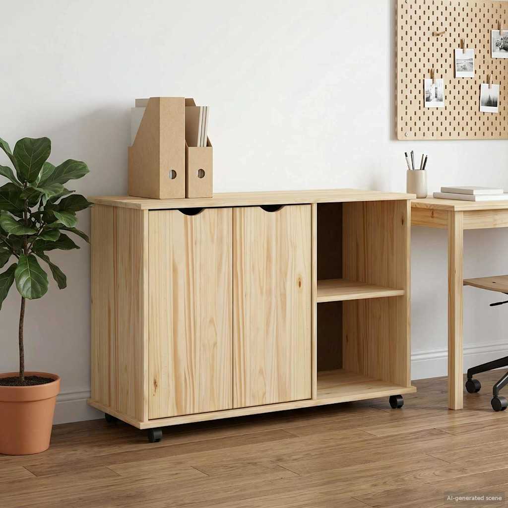 vidaXL Rolling Cabinet Brown 100 x 39 x 65.5 cm Solid Pine Wood