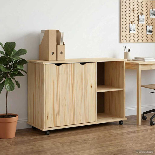 vidaXL Rolling Cabinet Brown 100 x 39 x 65.5 cm Solid Pine Wood
