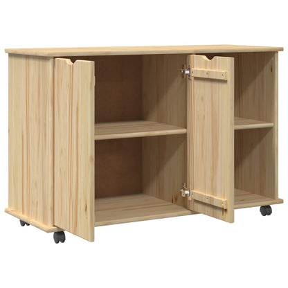 vidaXL Rolling Cabinet Brown 100 x 39 x 65.5 cm Solid Pine Wood