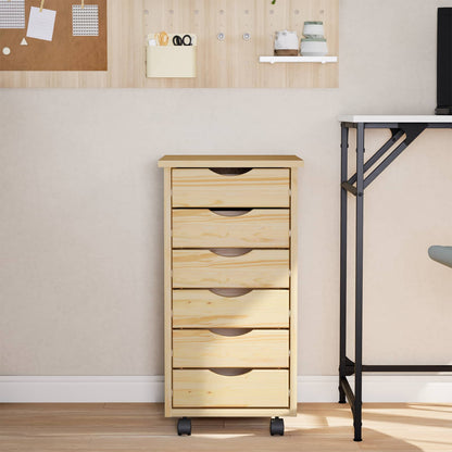 vidaXL Rolling Cabinet with Drawers MOSS Clear Varnish Solid Pine wood