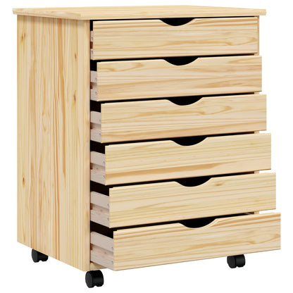 vidaXL Rolling Cabinet with Drawers MOSS Clear Varnish Solid Pine wood