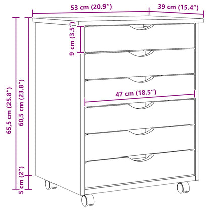 vidaXL Rolling Cabinet with Drawers MOSS Clear Varnish Solid Pine wood