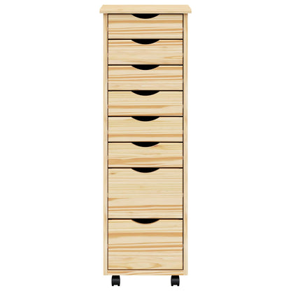 vidaXL Rolling Cabinet with Drawers MOSS Clear Varnish Solid Pine wood