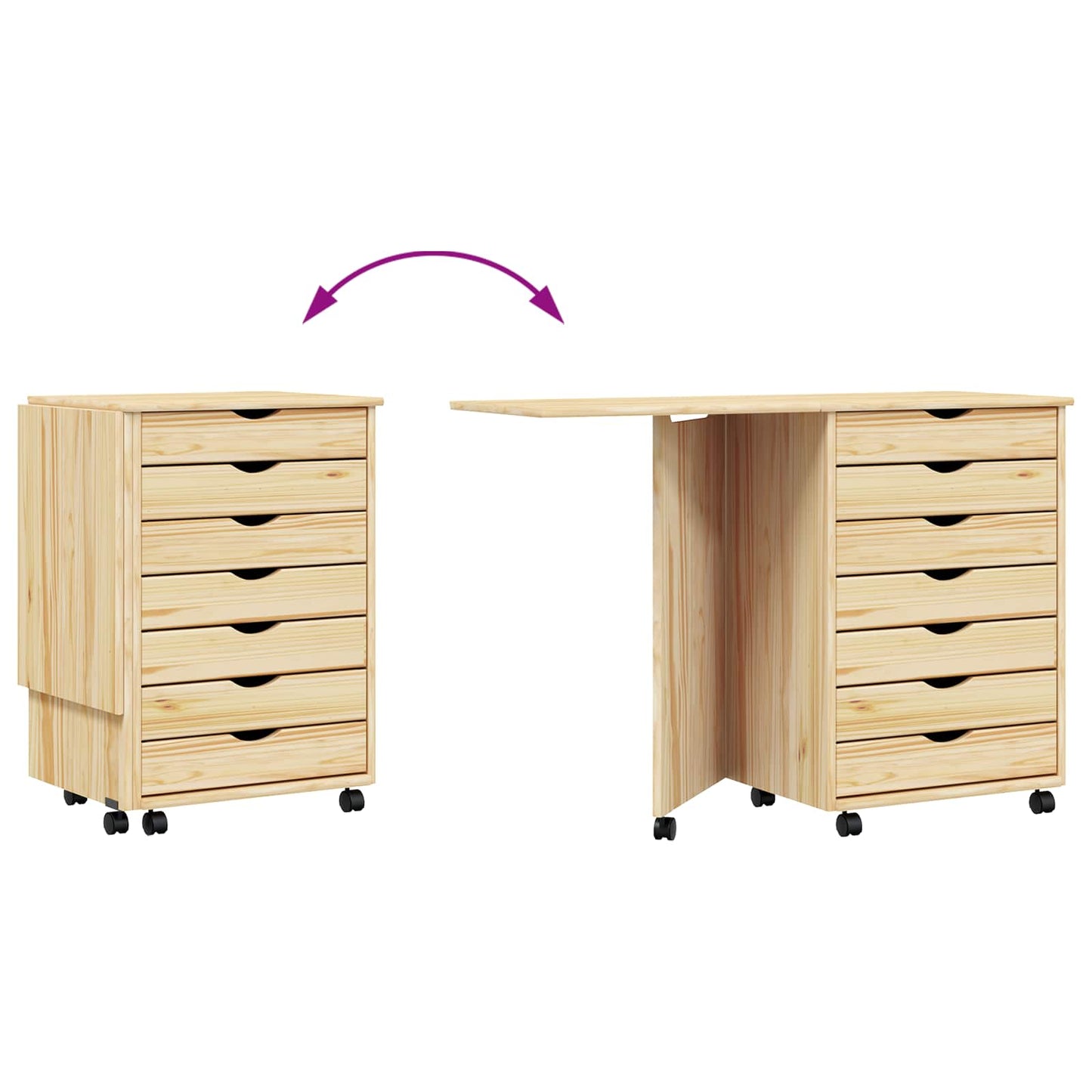vidaXL Rolling Cabinet with Desk MOSS Clear Varnish Solid Pine wood