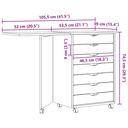 vidaXL Rolling Cabinet with Desk MOSS Clear Varnish Solid Pine wood