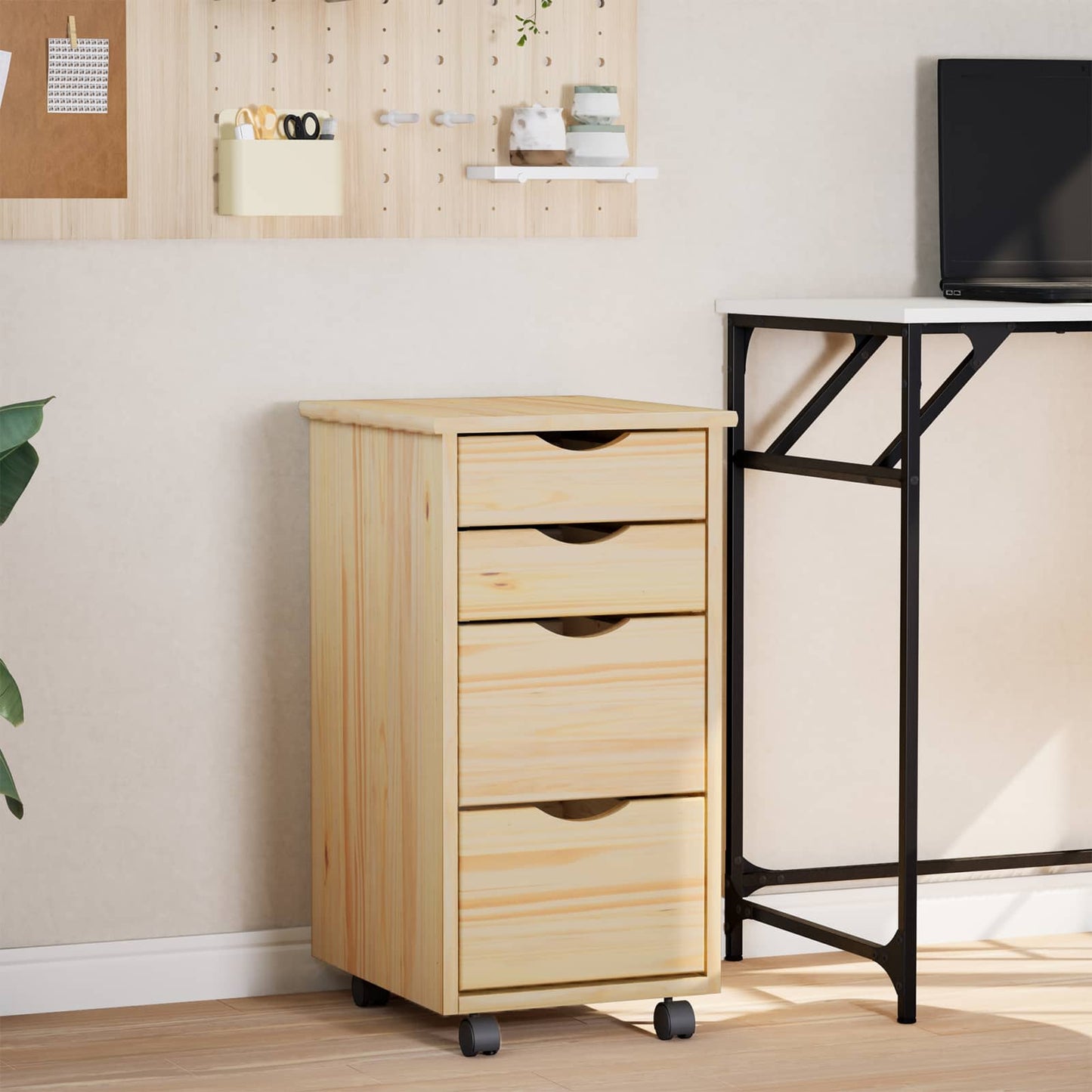 vidaXL Rolling Cabinet with Desk MOSS Clear Varnish 34 x 39 x 65.5 cm