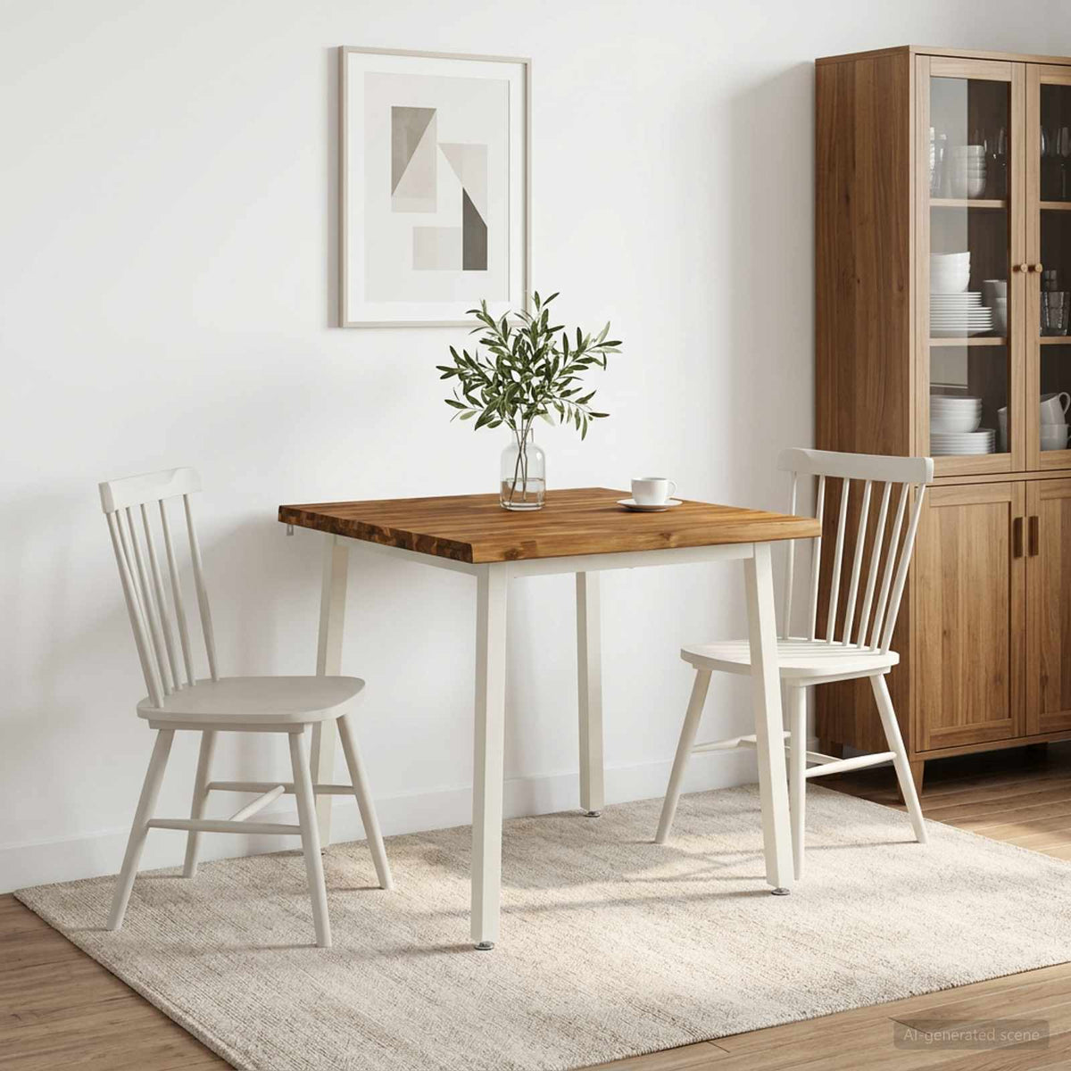 vidaXL 90 x 90 x 75 cm Solid Acacia Wood Natural and White Square