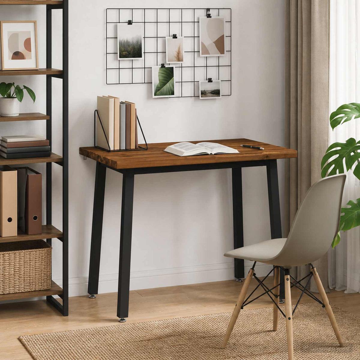 vidaXL 90 x 55 x 75 cm Solid Acacia Wood Natural and Black Rectangular