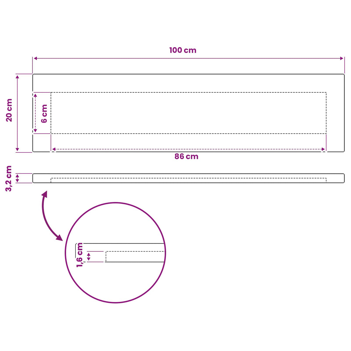 vidaXL Rectangular Table Top 100 x 20 x 3.2 cm Rectangular