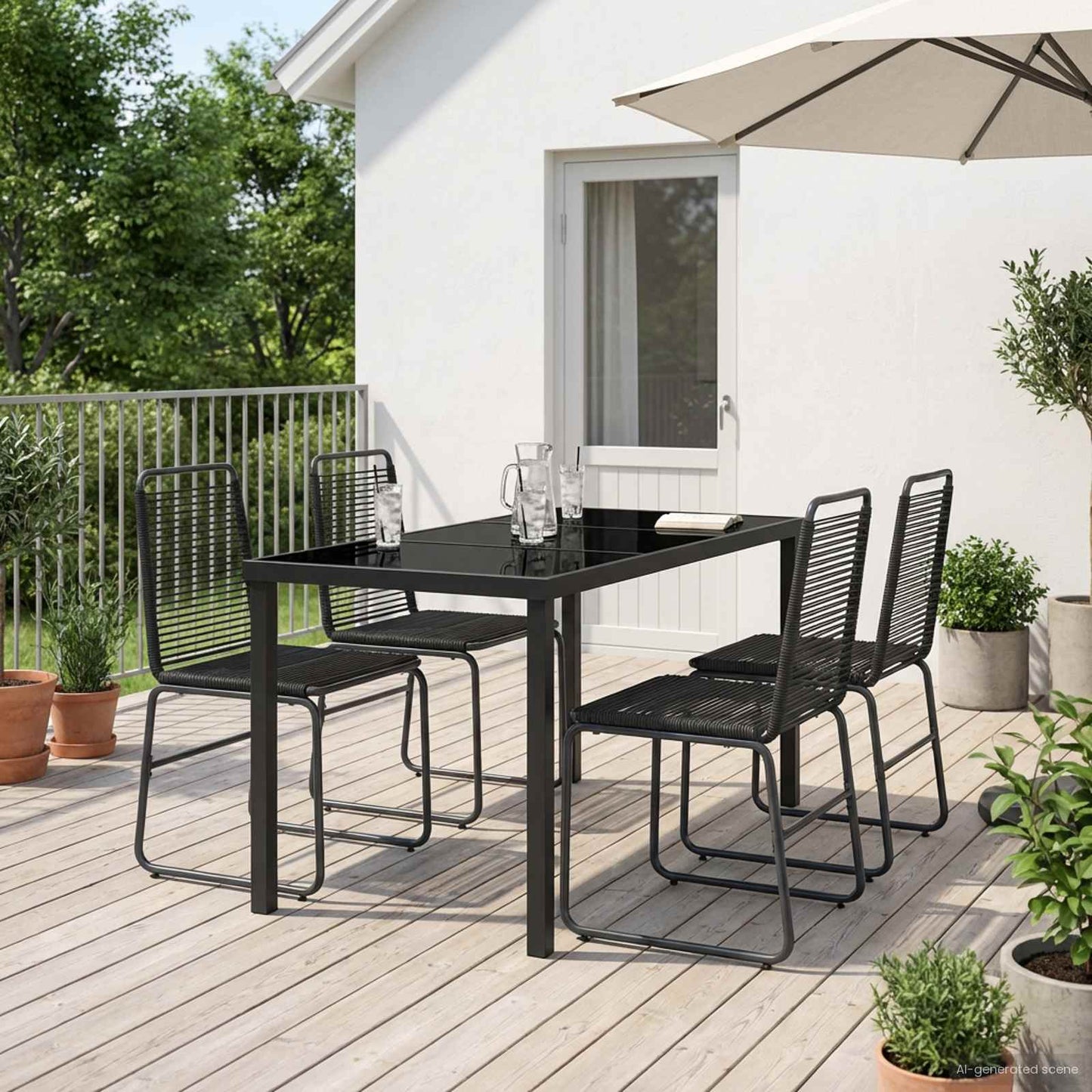 vidaXL Garden Set 5 pcs Black Metal and Rattan