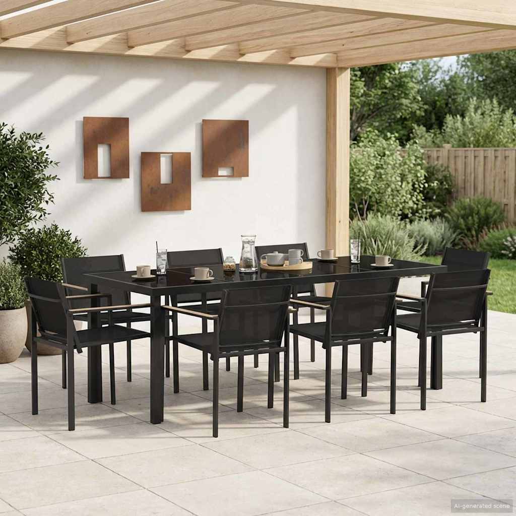 vidaXL Outdoor Furniture Set 9 pcs Black and Anthracite Textilene