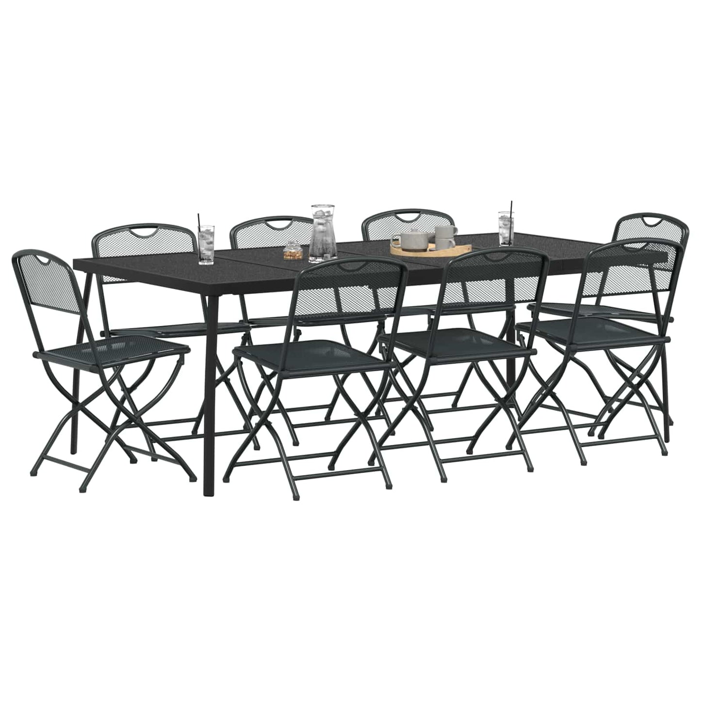 vidaXL Outdoor Furniture Set Folding 9 pcs Anthracite Iron and Steel