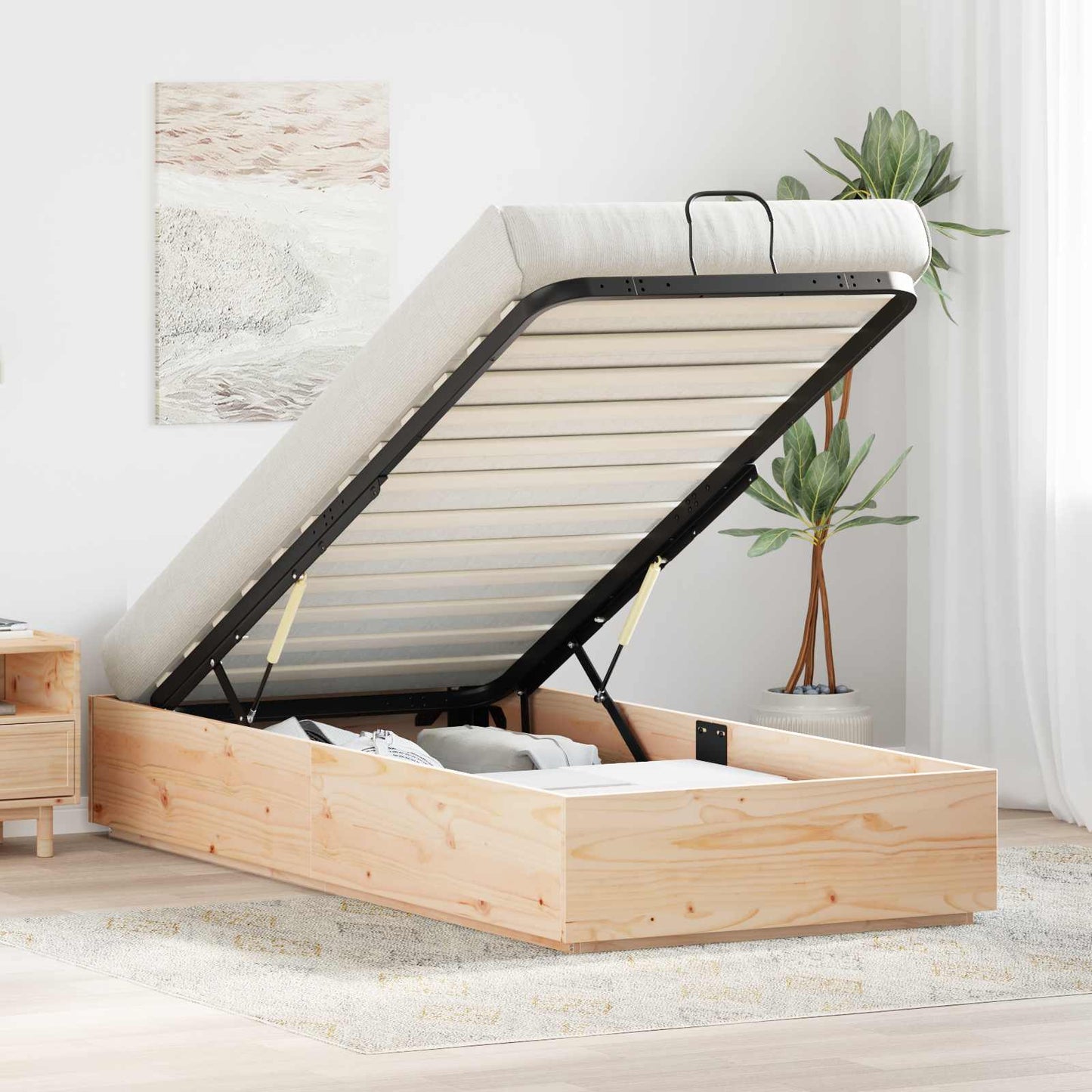 vidaXL Ottoman Bed Frame Natural 90 x 190 cm Solid Pine Wood