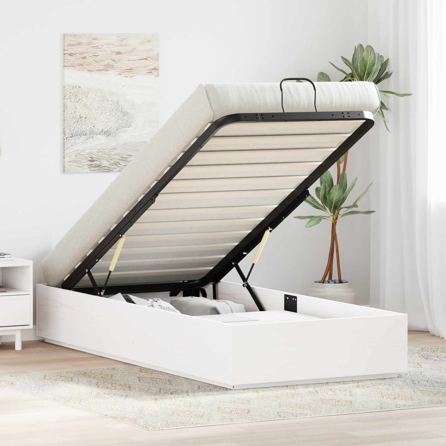 vidaXL Ottoman Bed Frame White 90 x 190 cm Solid Pine Wood