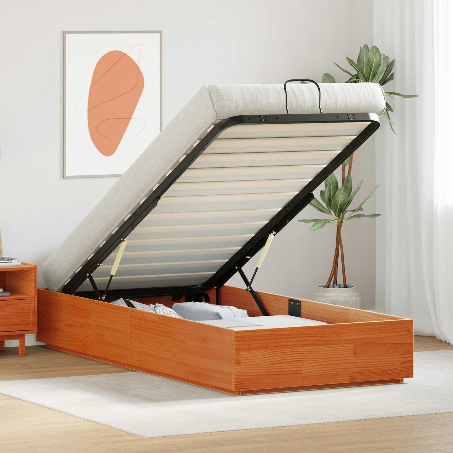 vidaXL Ottoman Bed Frame Wax Brown 100 x 200 cm Solid Pine Wood