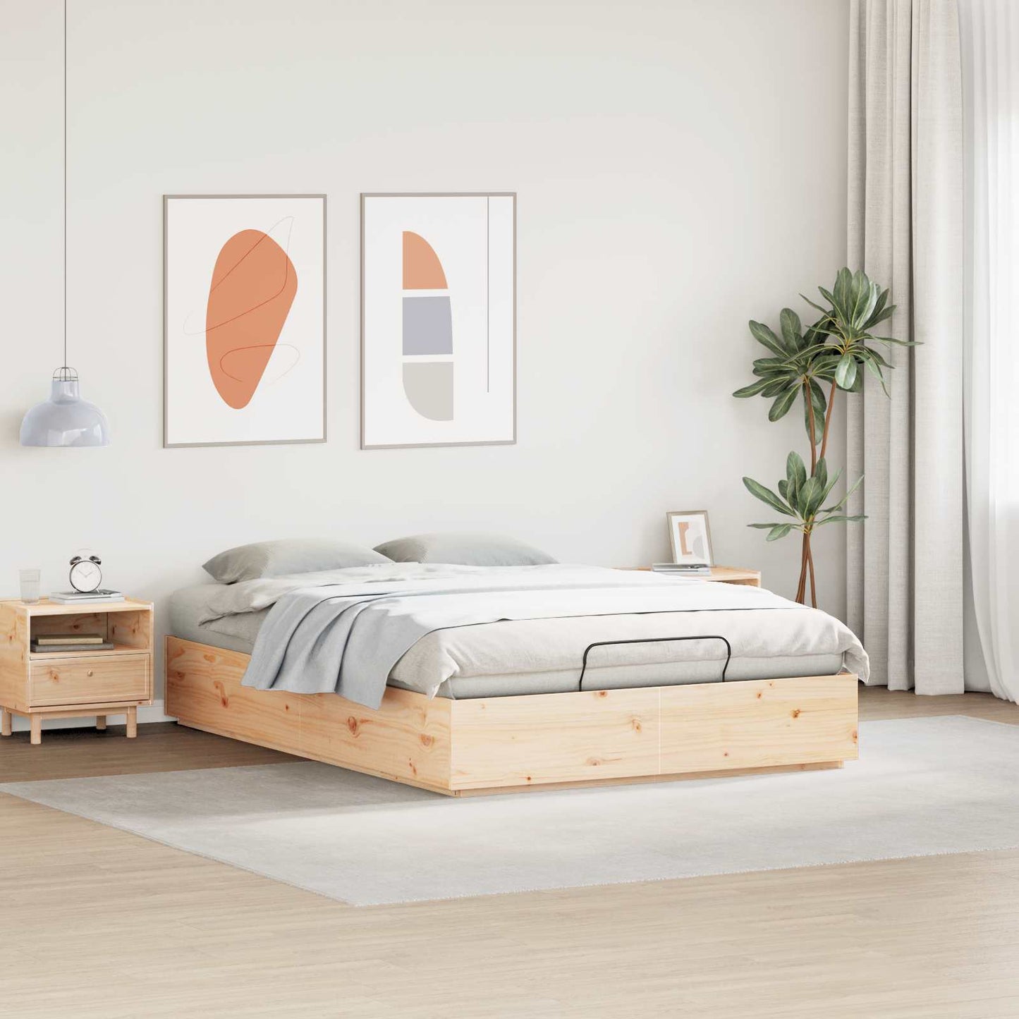 vidaXL Ottoman Bed Frame Natural 120 x 190 cm Solid Pine Wood