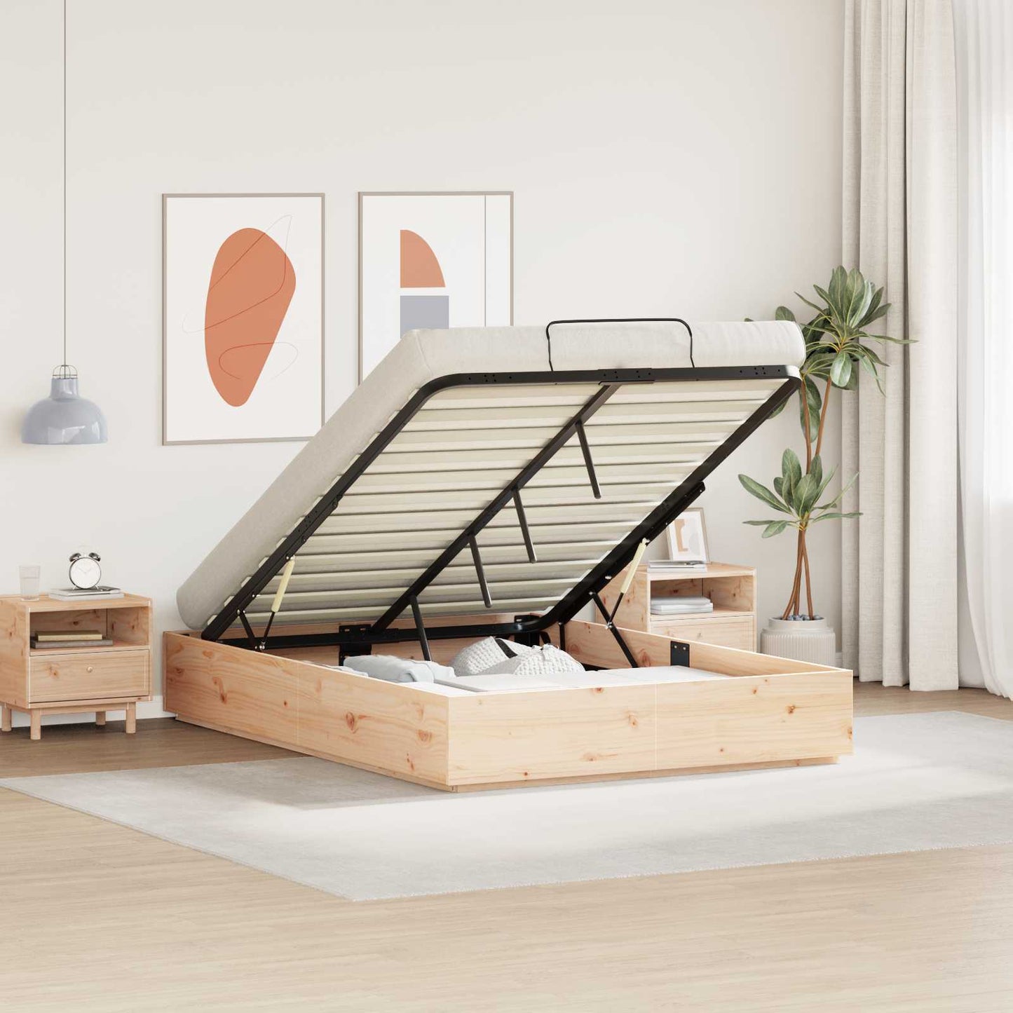 vidaXL Ottoman Bed Frame Natural 135 x 190 cm Solid Pine Wood