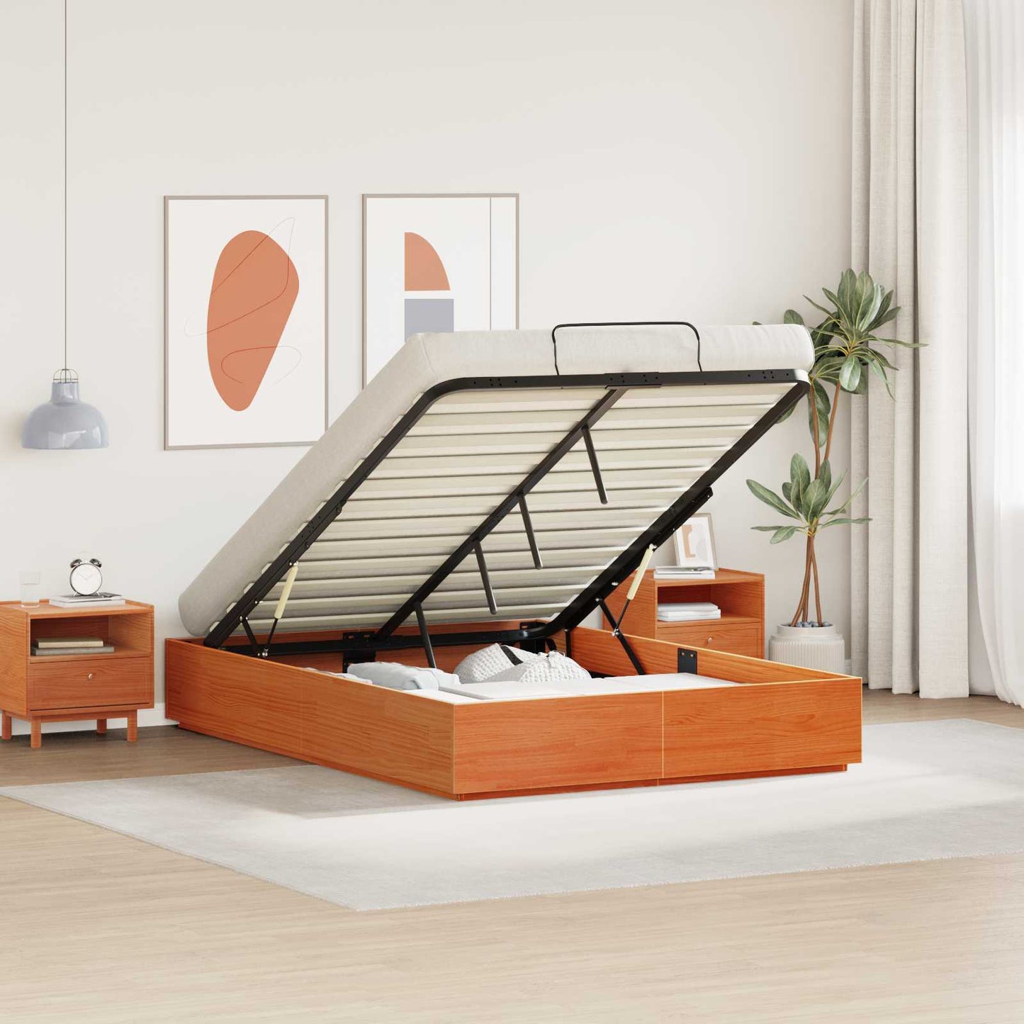 vidaXL Ottoman Bed Frame Wax Brown 140 x 190 cm Solid Pine Wood