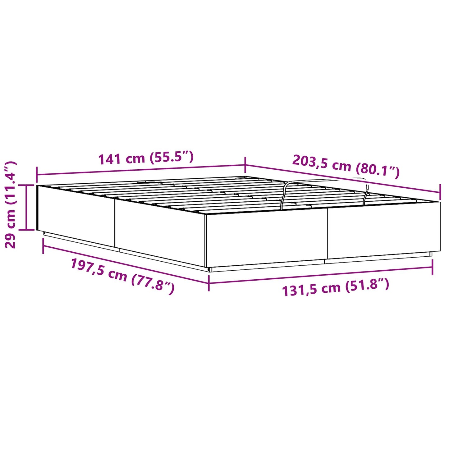 vidaXL Ottoman Bed Frame with Storage Natural 140 x 200 cm