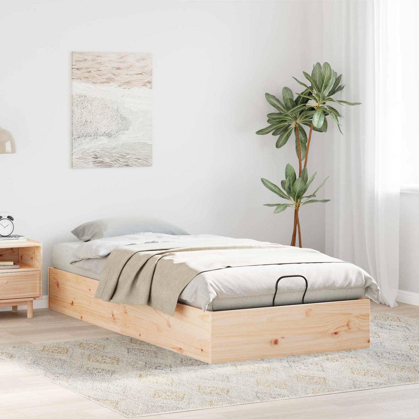 vidaXL Ottoman Bed Frame with Storage Natural 90 x 190 cm