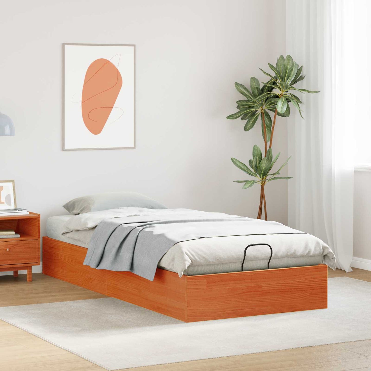 vidaXL Ottoman Bed Frame with Storage Wax Brown 100 x 200 cm