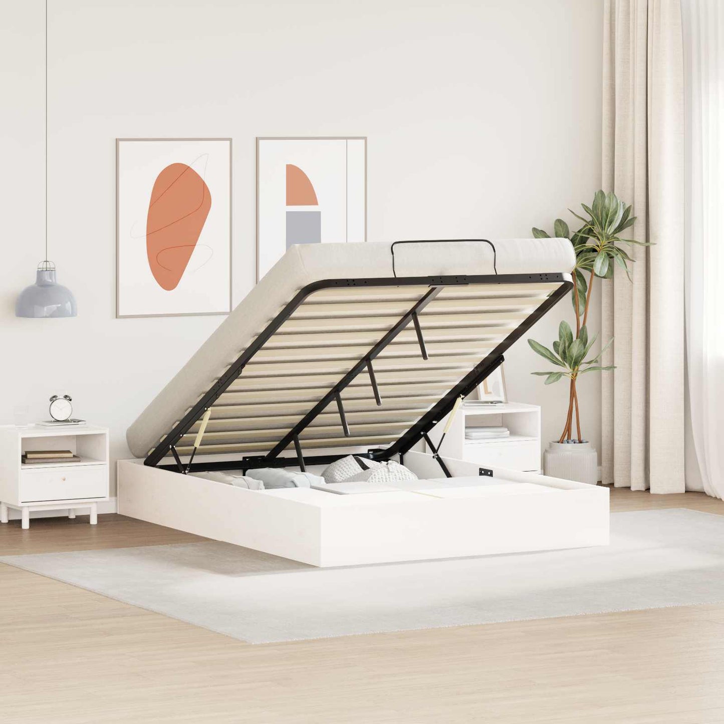 vidaXL Ottoman Bed Frame with Storage White 135 x 190 cm