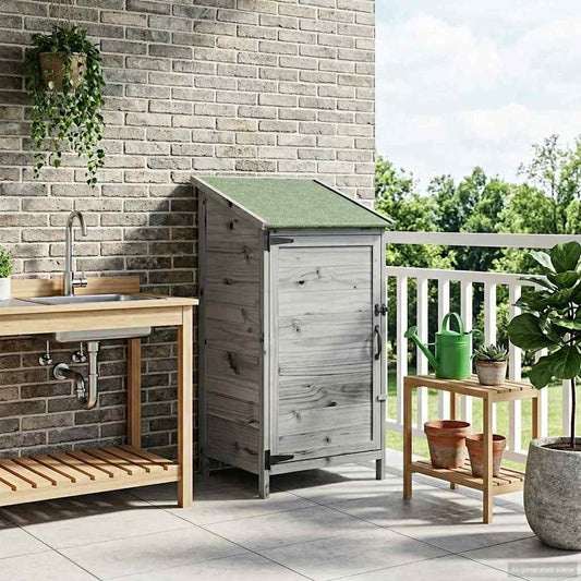 vidaXL Garden Shed with Roof Grey 59 x 56 x 113.5 cm Solid Fir Wood