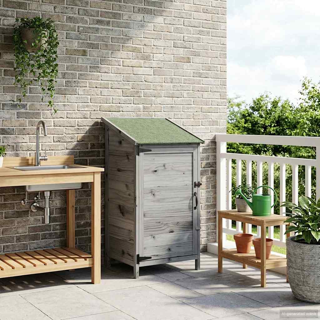 vidaXL Garden Shed with Roof Grey 59 x 56 x 113.5 cm Solid Fir Wood