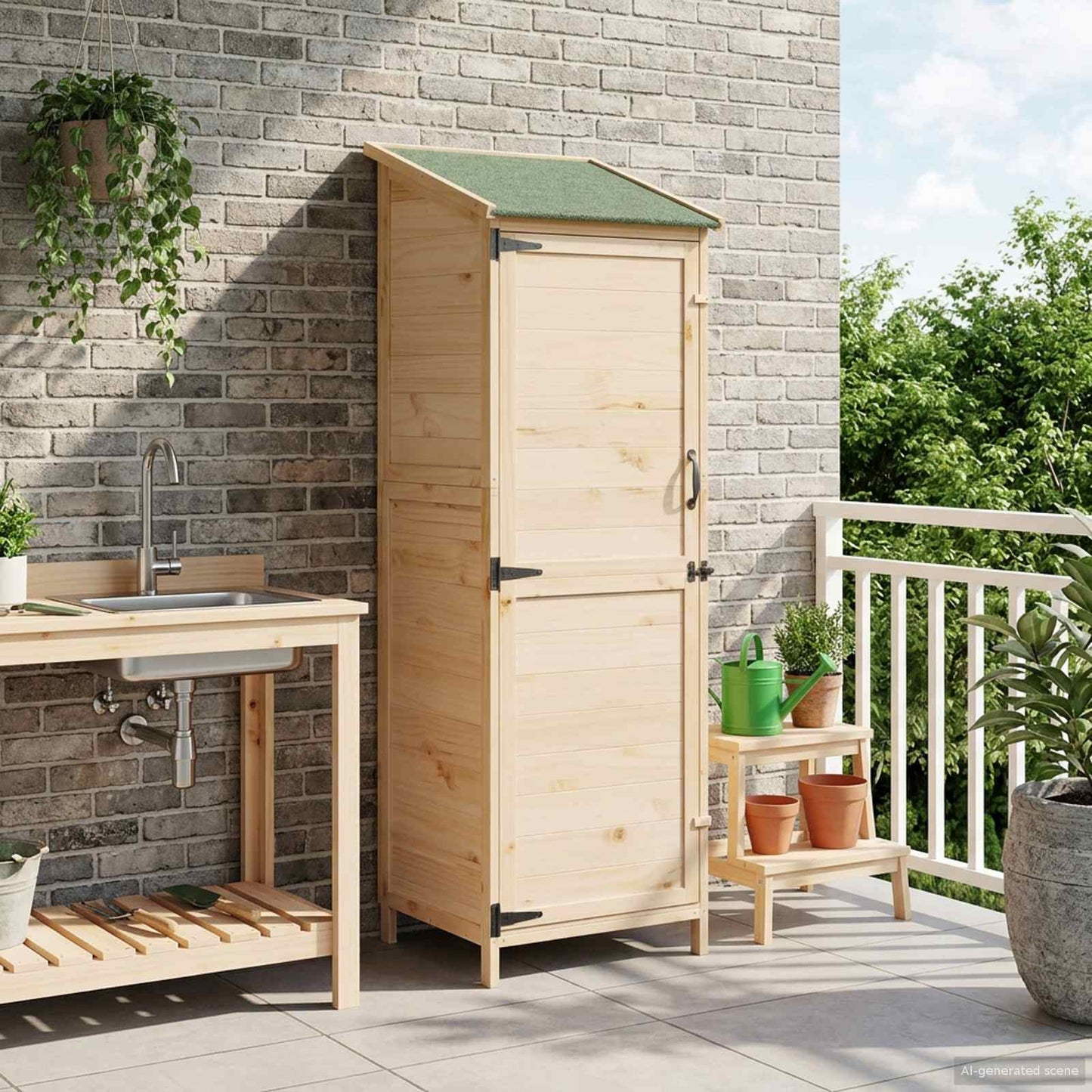 vidaXL Garden Shed Natural 59.5 x 56 x 176.5 cm Solid Fir Wood