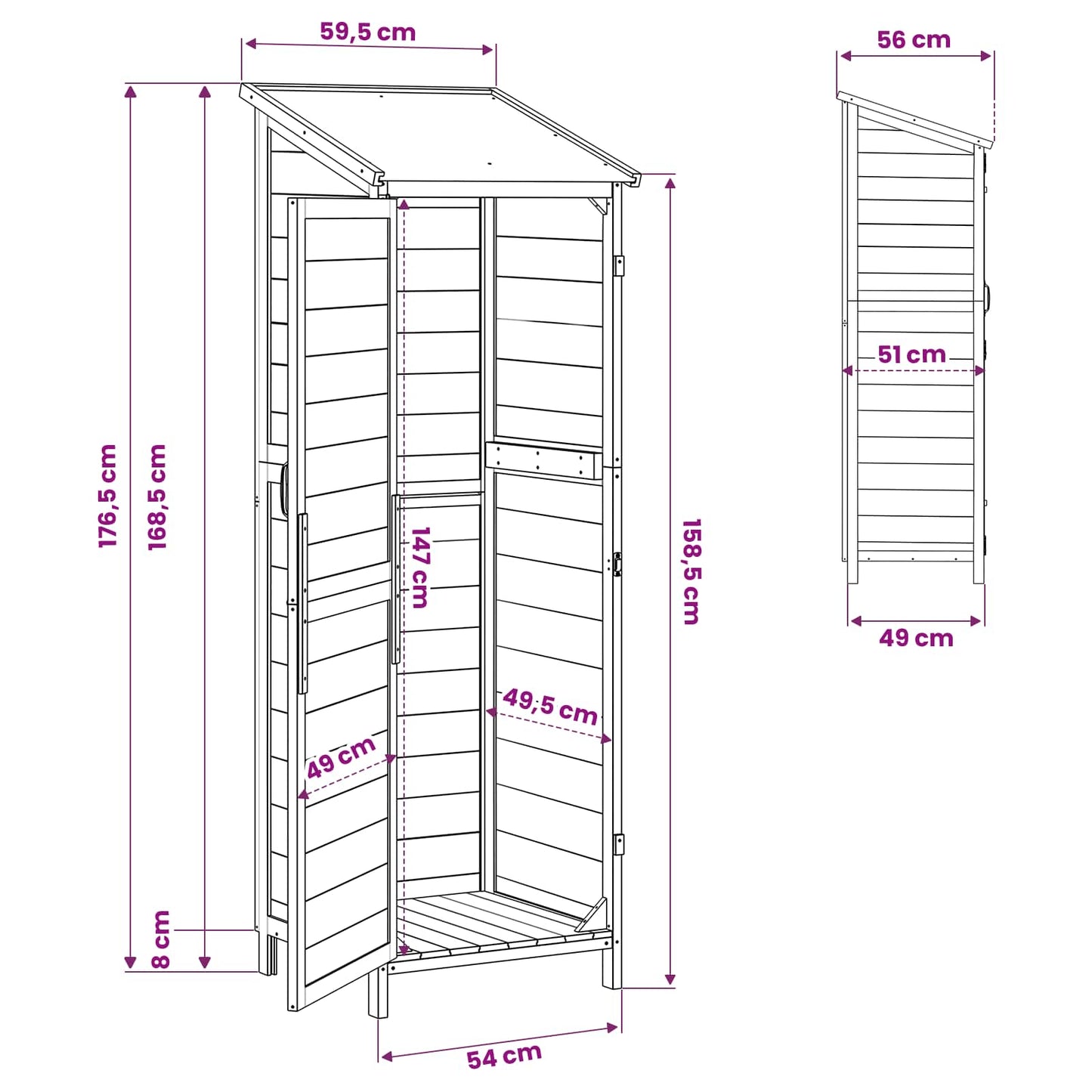 vidaXL Garden Shed Natural 59.5 x 56 x 176.5 cm Solid Fir Wood