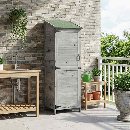 vidaXL Garden Shed with Roof Grey 59.5 x 56 x 176.5 cm Solid Fir Wood