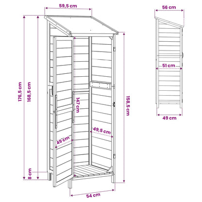 vidaXL Garden Shed with Roof Brown 59.5 x 56 x 176.5 cm Solid Fir Wood