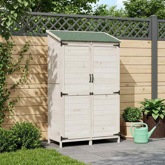 vidaXL Garden Shed with Roof White 106.5 x 56 x 176 cm Solid Fir Wood