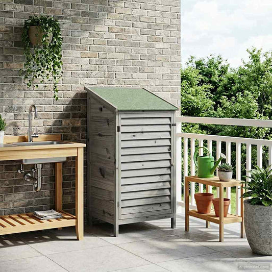 vidaXL Garden Shed with Roof Grey 59 x 56 x 113.5 cm Solid Fir Wood