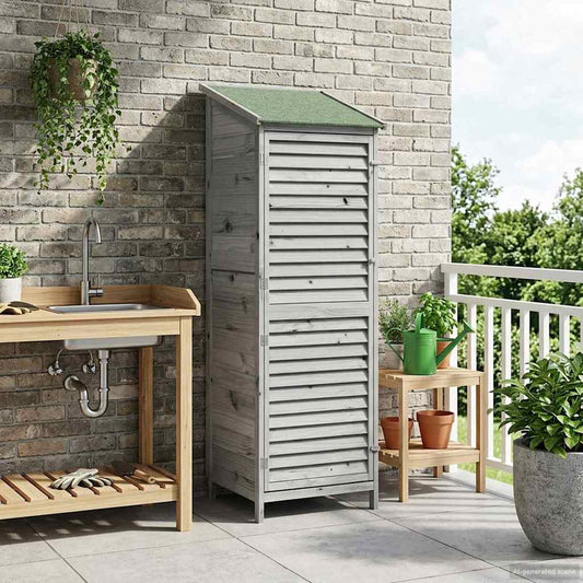 vidaXL Garden Shed with Roof Grey 59 x 56 x 176 cm Solid Fir Wood