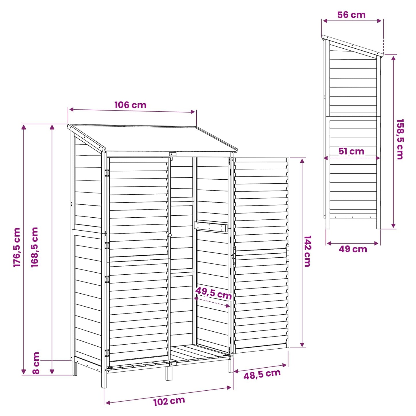 vidaXL Garden Shed with Roof Grey 106 x 56 x 176.5 cm Solid Fir Wood