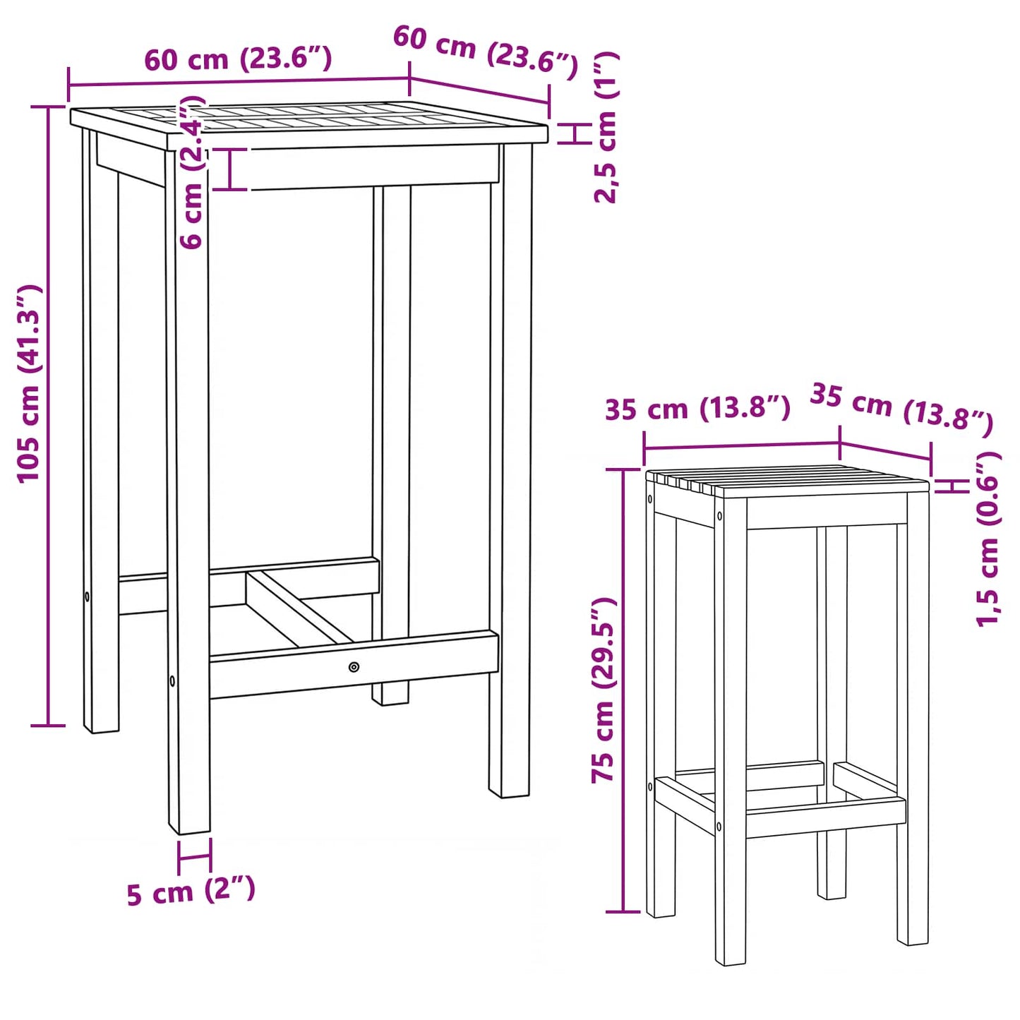 vidaXL Outdoor Bar Set 3 pcs Untreated Solid Teak Wood