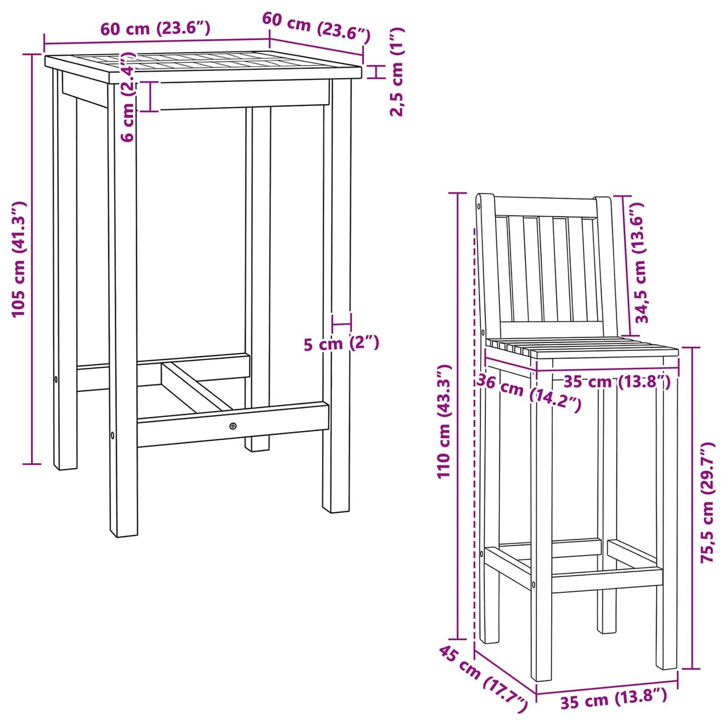 vidaXL Outdoor Bar Set 3 pcs Untreated Solid Teak Wood