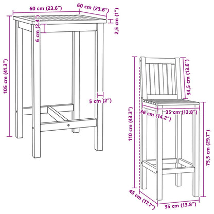 vidaXL Outdoor Bar Set 3 pcs Untreated Solid Teak Wood