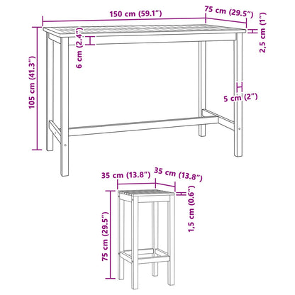 vidaXL Outdoor Bar Set 7 pcs Natural Solid Teak Wood