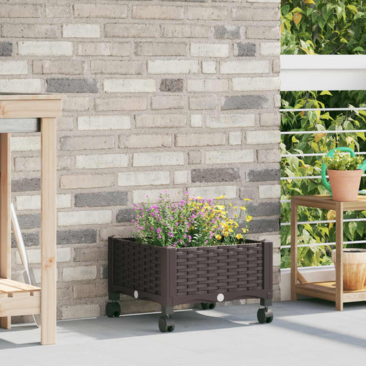 vidaXL Garden Planter with Wheels Brown 40 x 40 x 29 cm PP