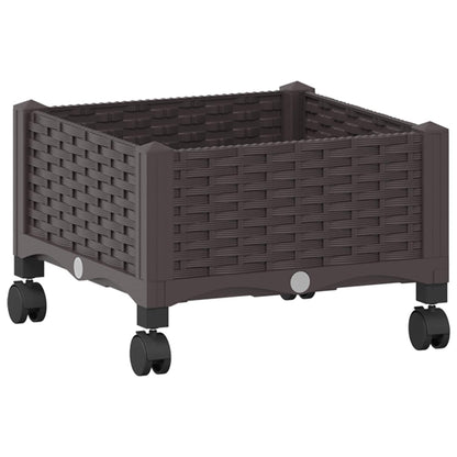 vidaXL Garden Planter with Wheels Brown 40 x 40 x 29 cm PP