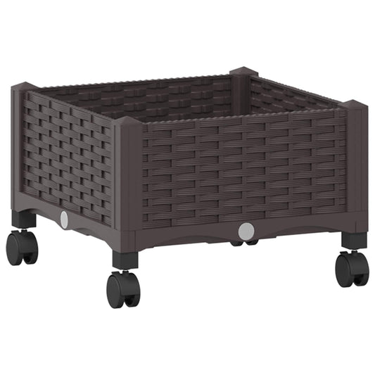 vidaXL Garden Planter with Wheels Brown 40 x 40 x 29 cm PP